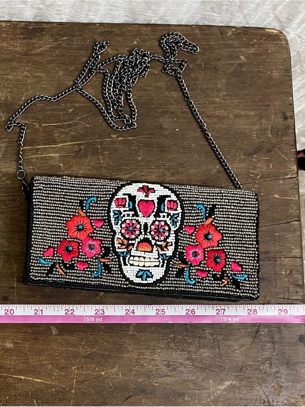 Mary Frances Beaded Sugar Skull Crossbody Clutch